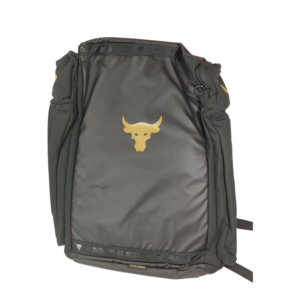 UA Under Armour Project Rock Backpack Adult Black Gold Duffle Gym Bag 1376459 - Picture 1 of 11